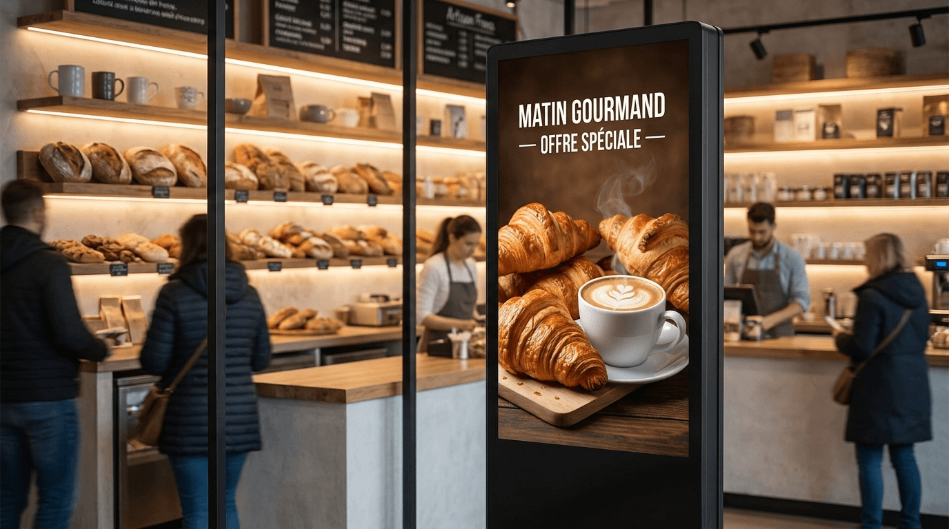 Totem digital dans un restaurant avec régie publicitaire