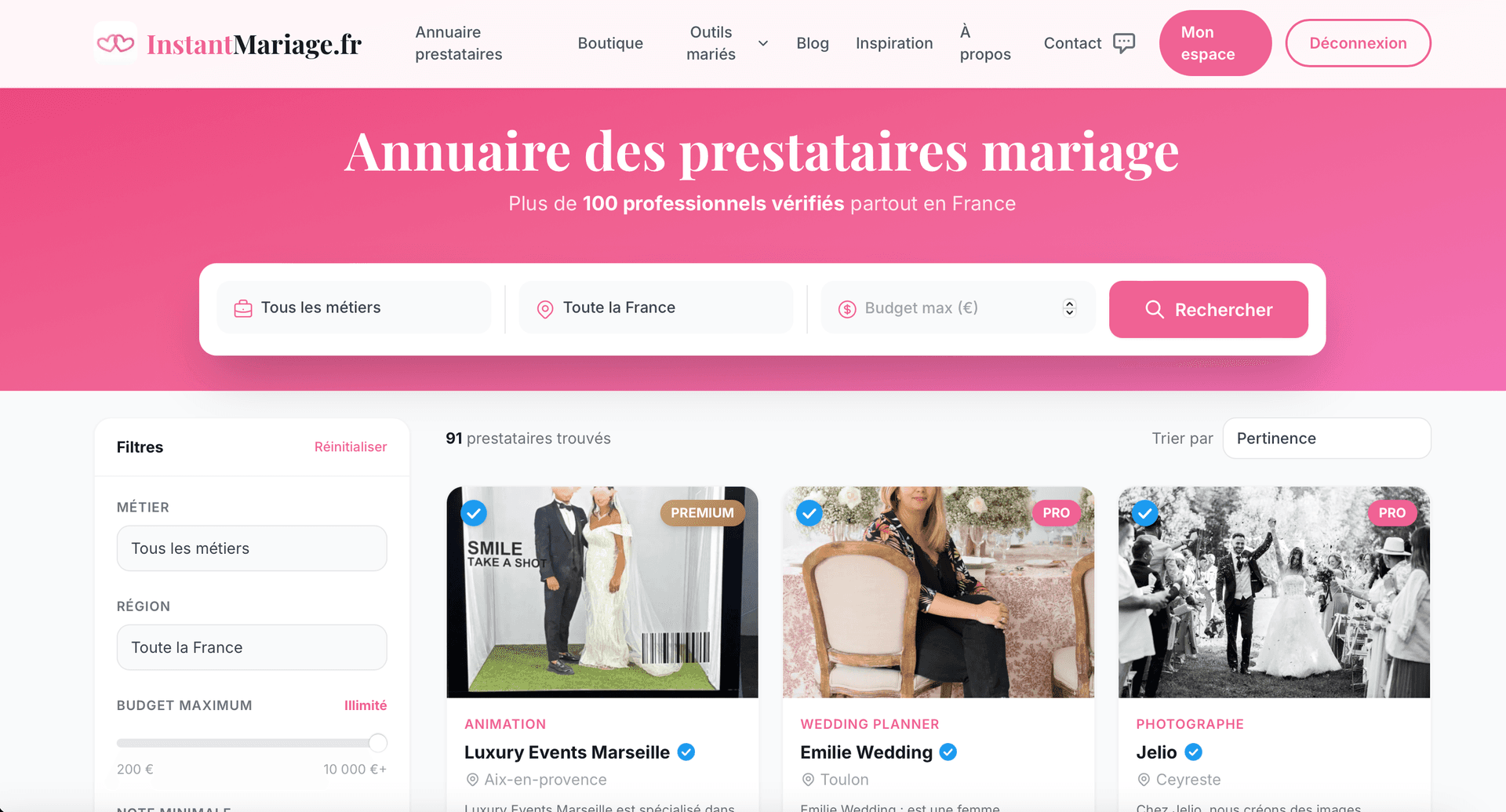 InstantMariage — Annuaire prestataires